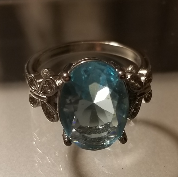Aqua Blue Gem Stone Sterling Silver Ring Sizes 6 7 - Picture 2 of 7